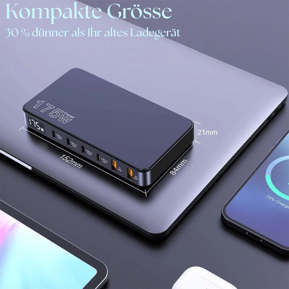 Kompaktes USB - C Ladegerät mit Schnellladefunktion – 65W GaN - Technologie - UniConnectAll in one Kit